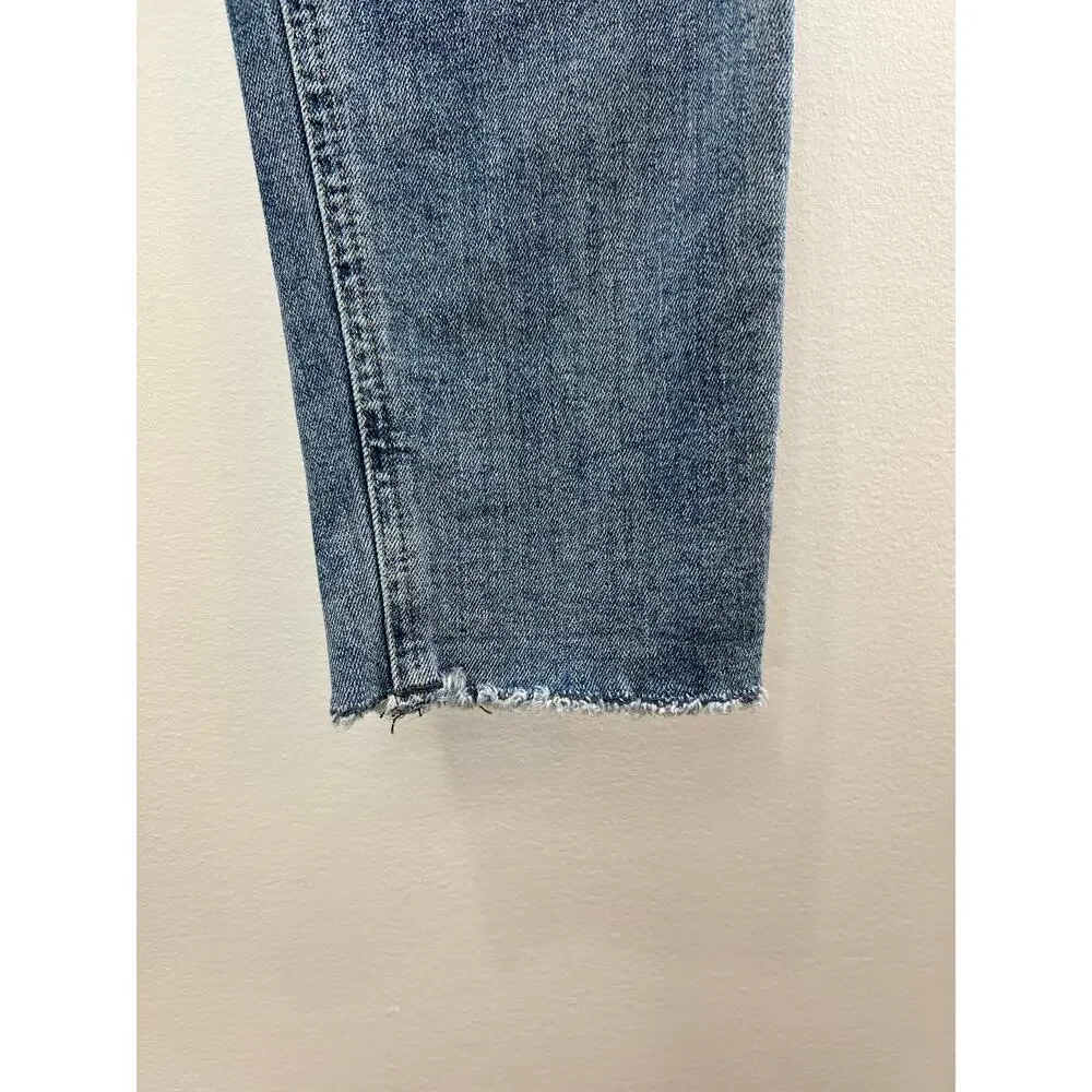 H&M Conscious Medium Wash Blue Skinny Jeans Raw Frayed Hem Mid-Rise Size 10 40